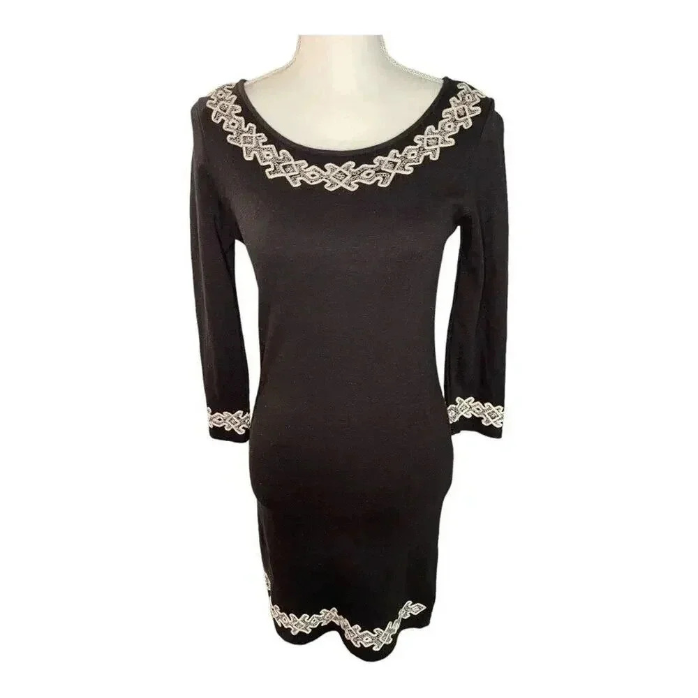 Free People XS Dress Light Stretch Black With Lace Accents Open Back